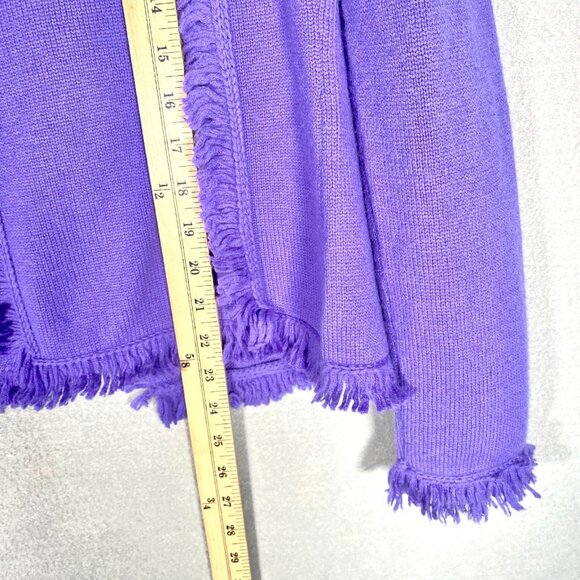 Vintage Diane Sayder Cashmere Sweater Womens L Purple Cardigan Fringe - Picture 9 of 11